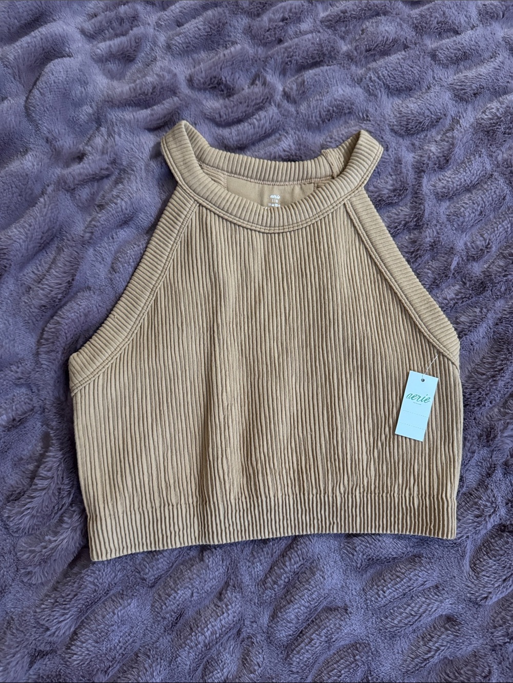aerie Ribbed Cropped Tank Top in Tan